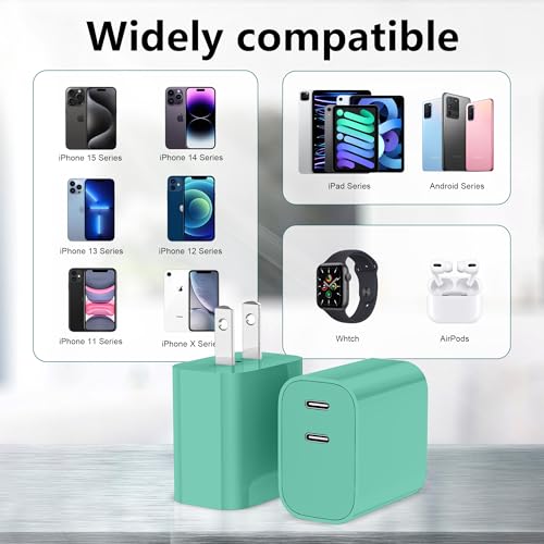 USB C Charger Block 3 Pack, Dual Port 20W Fast Wall Plug(Pine Green) - color: Pine Green