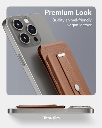 ESR for MagSafe Wallet Stand with Grip, 5 Card Holder, RFID Blocking | MagSafe Ring Included, Adjustable Stand, Magnetic Wallet for iPhone 17 Pro Max 17e 16 15 14 13 12, Selected Samsung, Brown - color: Brown