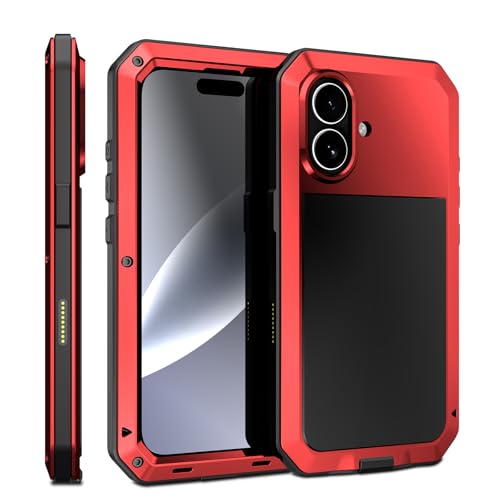 Compatiable with iPhone 17 Case,360 Full Body Protective Cover Heavy Duty Shockproof [Tough Armour] Aluminum Alloy Metal Case with Silicone Built-in Screen Protector - Red - color: Red