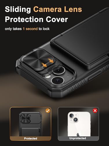 Vihibii for iPhone 15/14/13 Wallet Case, Card Holder (4 Cards), Black | RFID Blocking, Slide Camera Lens Cover, Military-Grade Drop Protection, Raised Edges Protect Screen, Ditch the bulky bag - color: Black, size: iPhone 15/14/13