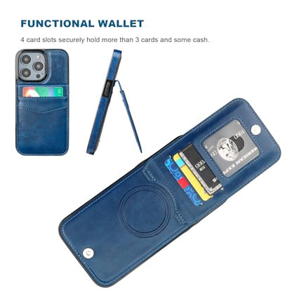 KIHUWEY for iPhone 14 Pro Max Wallet Case Card Holder for MagSafe, Blue | Wireless Charging, RFID, Flip PU Leather, Magnetic Clasp, Hands-Free Viewing Kickstand, Heavy Duty Protective Cover - color: Magsafe for Blue