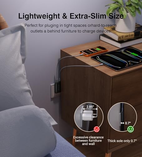 [2-Pack] Ultra Slim Flat USB Wall Charger 50W Dual Port USB C Charger Block - color: Black