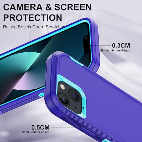 for iPhone 13 Case with 2 Screen Protector,Shockproof Drop Protection Full Body Heavy Duty 3 Layer Military Rugged Durable Phone Cover for Apple iPhone 13 6.1" (Purple) - color: Purple