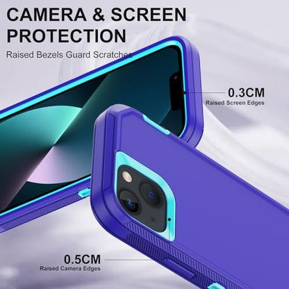 for iPhone 13 Case with 2 Screen Protector,Shockproof Drop Protection Full Body Heavy Duty 3 Layer Military Rugged Durable Phone Cover for Apple iPhone 13 6.1" (Purple) - color: Purple