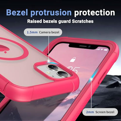 jaroco Magnetic for iPhone 11 Case Heavy Duty Protection Rose | Compatible with MagSafe,Military Grade Drop Protection,Translucent Matte,Non-Slip,Shockproof 2-Layer Durable Bumper Case - color: Rose, size: iPhone 11