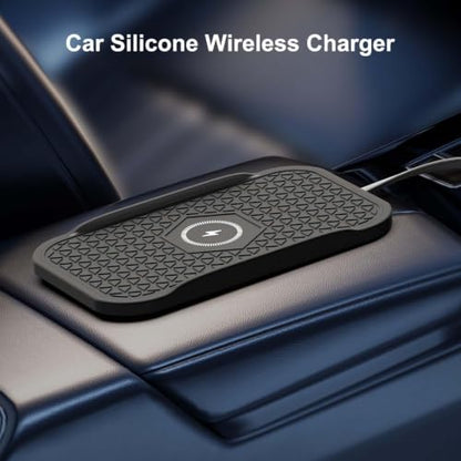 Wireless Car Charger,Fast Wireless No-Slip Charging Pad for car Cell Phone Cordless Charger mat Samsung Galaxy S24/S23/S22/S21, Android Phones, iPhone 16/15/14/13/12 Series,Airpod (Black)