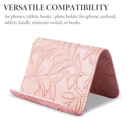 Airplane Travel Essentials for Flying Flex Flap Cell Phone Holder & Flexible Tablet Stand for Desk, Bed, Treadmill, Home & in-Flight Airplane Travel Accessories(1-Carved Pink) - color: 1-Carved Pink