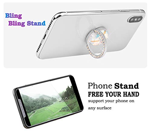 Glitter Bling Bling Phone Ring Holder,Sparkle Phone Ring Grip Artificial Diamond Stand,Rhinestone Cell Finger Ring for Phones,Pad(Silver) - color: Silver