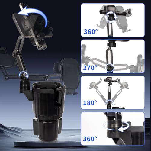 YUHENG Upgraded Cup Holder Phone Mount for Car - Permanent Screw-Fixed Base (No Wobble), Offset Space-Saving Design,Universal Adjustable Cell Phone Cradle for iPhone, Android, SUV, Truck