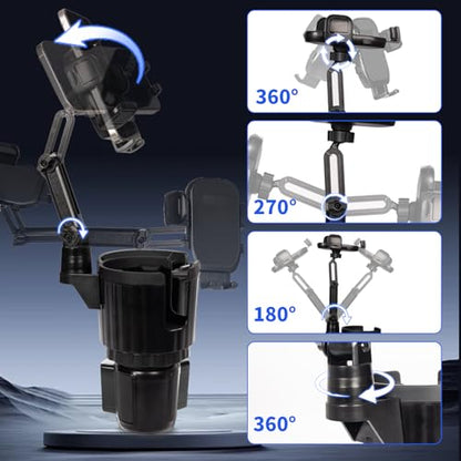 YUHENG Upgraded Cup Holder Phone Mount for Car - Permanent Screw-Fixed Base (No Wobble), Offset Space-Saving Design,Universal Adjustable Cell Phone Cradle for iPhone, Android, SUV, Truck