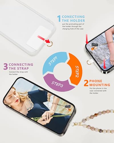 Marble Beaded Phone Wrist Strap for Women, Detachable Design - color: Charoite