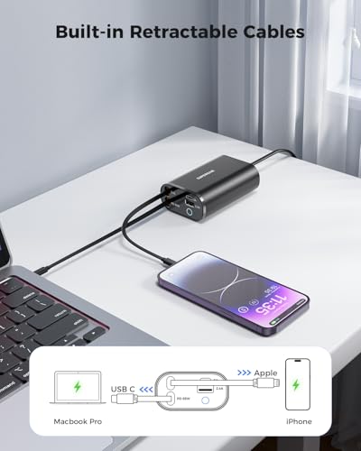 SUPERONE 4-in-1 Retractable Charging Station, 104W GaN Retractable Charger - color: Frosted Black