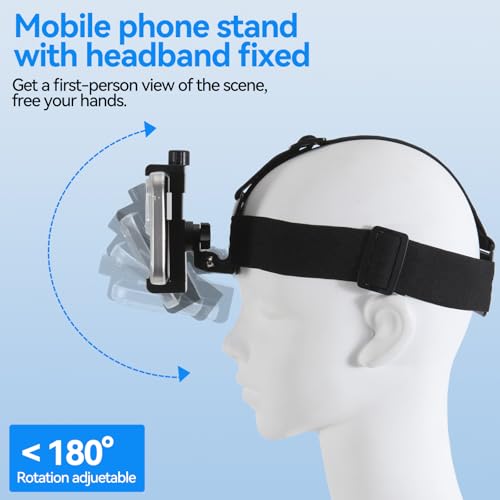Head-Mounted Mobile Phone Holder,First-Person View Video Outdoor Live Shooting Bracket with Phone Clip(4"-7") for iPhone Samsung Smartphones and GoPro Insta360 Sony DJI Action Camera Head Mount Strap