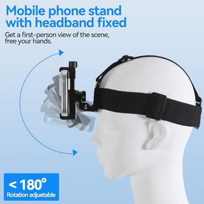 Head-Mounted Mobile Phone Holder,First-Person View Video Outdoor Live Shooting Bracket with Phone Clip(4"-7") for iPhone Samsung Smartphones and GoPro Insta360 Sony DJI Action Camera Head Mount Strap
