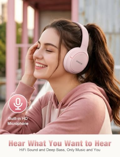 RUNOLIM Active Noise Cancelling Headphones, Wireless Bluetooth Over Ear - color: Pink