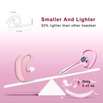 HEIBAS Bluetooth Headset, Wireless Earpiece with Mic for Work - color: Pure Pink