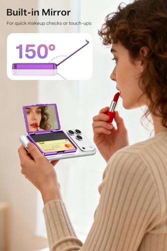Meifigno for MagSafe Wallet iPhone with Mirror & Kickstand, Purple - color: Purple