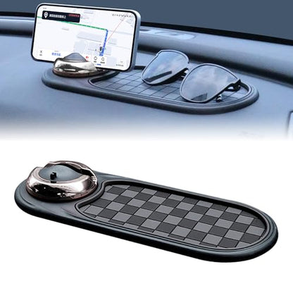 Jiechen Universal Anti-Slip Car Dashboard Mat with 360° Rotating Phone Holder – Multi-Functional Organizer Pad for Phones, Sunglasses, Keys, and Daily Essentials - color: Gray Silver