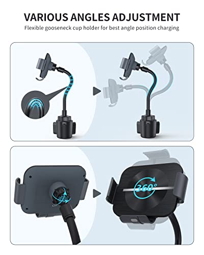 Wireless Car Charger Cup Holder Mount,for Galaxy Z Fold & iPhone
