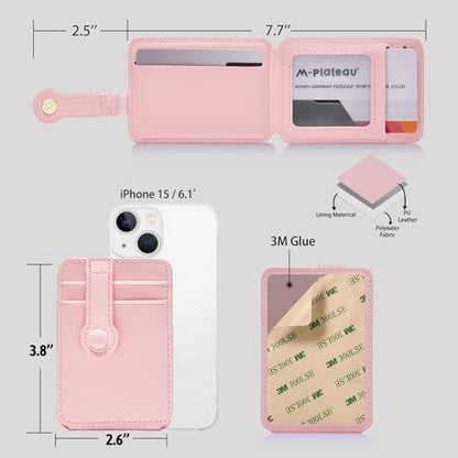 M-Plateau Phone Wallet Stick On, Sticky Credit Card Holder for Cell Phone with Elastic Magnetic Closure, Slim Phone Card Holder with Sticker for Most Smart Phone (Pink) - color: Pink