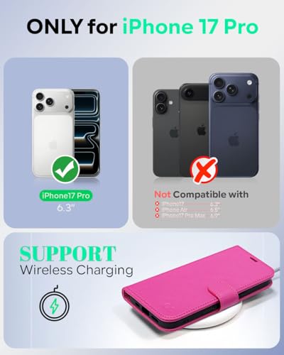 OCASE Compatible with iPhone 17 Pro Wallet Case, PU Leather Flip Folio Case with Card Holders RFID Blocking Kickstand [Shockproof TPU Inner Shell] Phone Cover 6.3 Inch 2025, Rose - color: Rose