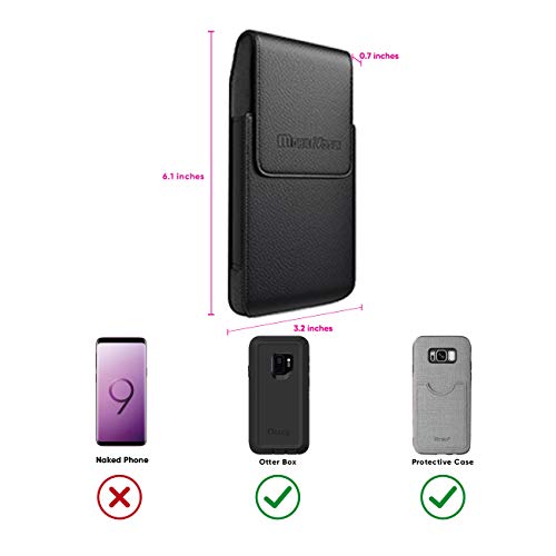 Mobile Vogue by Reiko Premium Eco-Friendly Leather Phone Pouch Belt Clip Holster Compatible with iPhone/Galaxy/Stylo/Android Phone with Protective Case on (Black-MV385, 6.1 x 3.2 x 0.7 in)