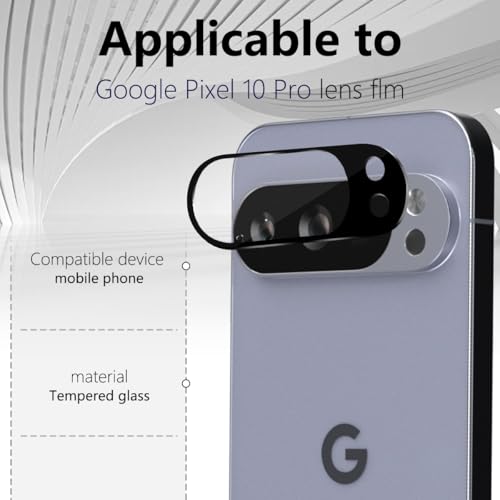 2 Pack Camera Lens Frame for Google Pixel 10 Pro, 9H Glass Screen Protector Anti-Scratch, Tempered Glass Camera Cover Accessories for Google Pixel 10 Pro, Black - size: for Google Pixel 10 Pro
