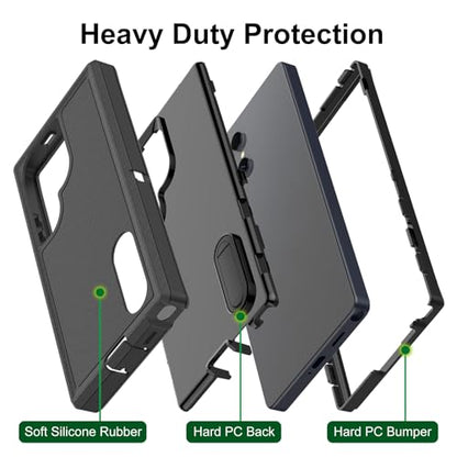for Samsung Galaxy S26 Ultra Case, Heavy Duty Shockproof Phone Case with Built-in Kickstand + Screen Protector [Black/Black] - size: for Galaxy S26 Ultra