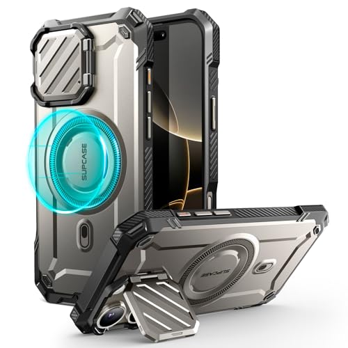 SUPCASE for iPhone 16 Pro Max Case (6.9 inch) with Camera Cover Stand, Grey | Compatible with MagSafe, Camera Control Button, Military-Grade Drop Protection, Heavy Duty Rugged Magnetic Case, UB Mag XT - color: grey