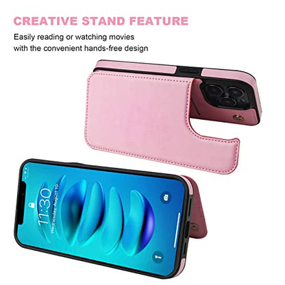 ONETOP for iPhone 14 Pro Max Wallet Case with Credit Card Holder,Pink | Kickstand,ID/Cash Holder,Case Wallet with Card Slots,Double Magnetic Clasp,Durable PU Leather Shockproof Cover for Women Men - color: Pink
