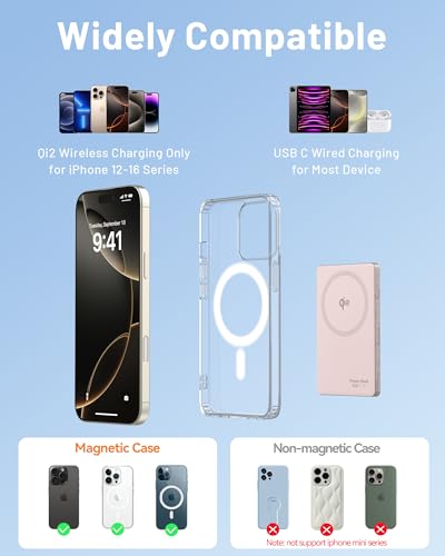 Selore&S-Global Magnetic Power Bank, 5000mAh Slim USB-C 20W Fast Charging, Qi2 Certified 15W Wireless Battery Pack Compatible with iPhone 17 16 15 14 13 12 Series, Travel Essential - color: Pink-1