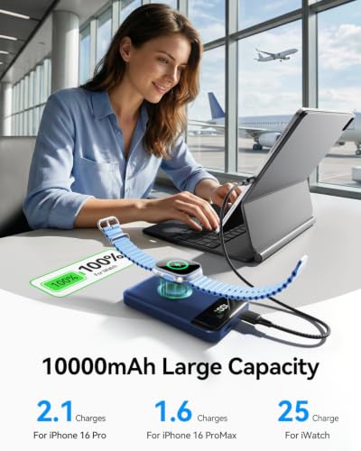 for Magsafe Portable Charger, 10000mAh USB-C 22.5W Power Bank, Navy - color: Navy
