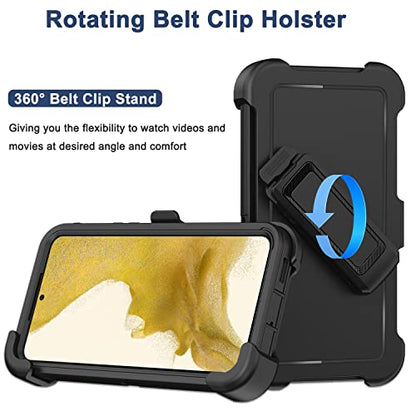 for Samsung Galaxy S22 Case with Belt Clip Holster, 2X Screen Protector, [Military Grade Protection] Heavy Duty Full Body Shockproof Dust-Proof Rugged Protective Cover for Samsung S22 5G Black - color: Black