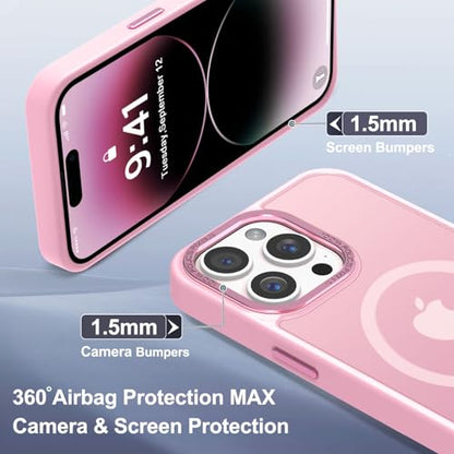 Newfuture Magnetic for iPhone 14 Pro Max Case Matte Shockproof, Chalk Pink | Military Drop Protection, Slim Matte Anti-Fingerprint, Compatible with Magsafe, Camera Guard, Translucent Protective Cover - color: Chalk Pink, size: iPhone 14 Pro Max 6.7 inch