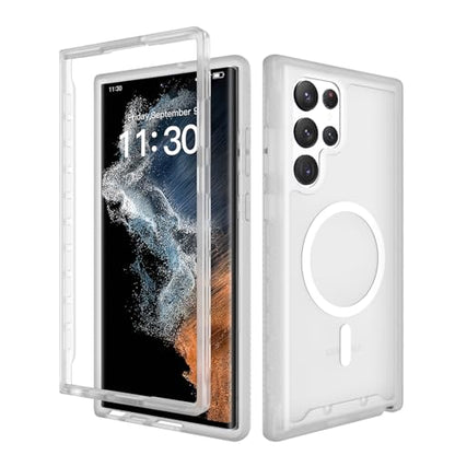 for Samsung Galaxy S22 Ultra Case Magnetic, Compatible with Magsafe 6.8-Inch Slim Fit 360 Heavy Duty Protector Wireless Charging Shockproof Anti-Slip TPU and PC Protective Phone Cover, White - color: White