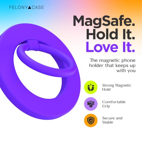 FELONY CASE - Purple MagSafe Ring Grip and Stand - Version 2.0 - Improved Stronger Magnet, Magnetic Phone Ring Holder for MagSafe Compatible iPhone 17, 16, 15, 14, 13,12, Pro, Pro Max- Drop Protection - color: Purple