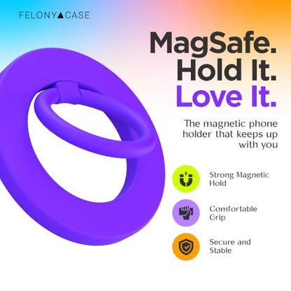 FELONY CASE - Purple MagSafe Ring Grip and Stand - Version 2.0 - Improved Stronger Magnet, Magnetic Phone Ring Holder for MagSafe Compatible iPhone 17, 16, 15, 14, 13,12, Pro, Pro Max- Drop Protection - color: Purple