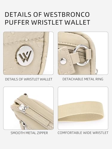WESTBRONCO Wristlet Wallets for Women – RFID Blocking Quilted Nylon Phone Wallet, Card Holder Purse for Travel & Everyday Use - color: Khaki