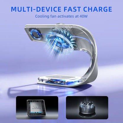 3 in 1 Wireless Charging Station with Cooling for iPhone, Watch & AirPods - color: Silvery