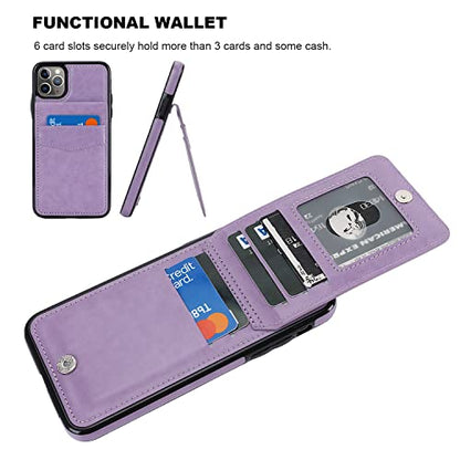 KIHUWEY for iPhone 11 Pro Max Wallet Case Card Holder Kickstand, Purple | Credit Card Slots, PU Leather, Magnetic Clasp, Flip Heavy Duty Protection Cover for Men and Women - color: Purple