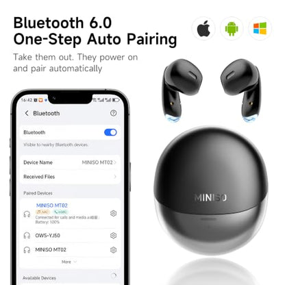 MINISO True Wireless Earbuds with Charging Case, Bluetooth 6.0 Ear Buds - color: Black