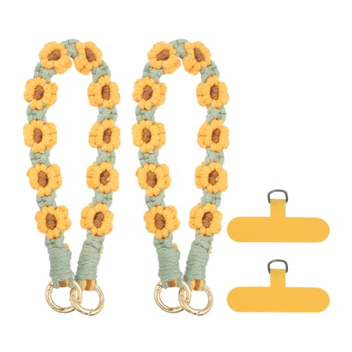 uxcell Phone Wrist Strap, Braided Flower Cell Phone Lanyard Charm, Wristlet Strap with Tether Tab - color: Orange/Brown/Green
