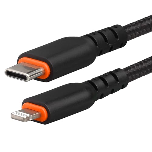 USB-C to Lightning [MFi Certified] 6.56 ft (2M) Black, Nylon Braided Cable, 100K Bend Rated - 15W Charge and 480Mbps Data Transfer for iPhone 14 and Older