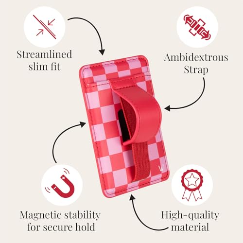 Walli Cases Magnetic Wallet, Slim Card Holder, Kickstand Finger Strap - color: Raspberry Rush