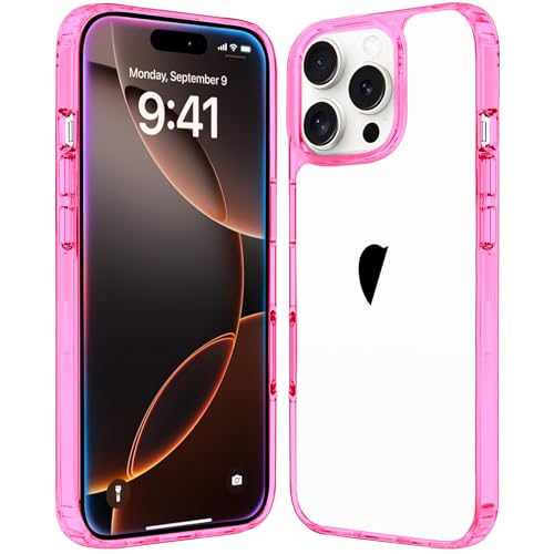 JJGoo Compatiable with iPhone 16 Pro Max Case Clear, Transparent Shockproof Phone Case, Anti-Scratch Hard PC Back Protective Cover Bumper Phone Case for iPhone 16 Pro Max 6.9-Inch, Pink - color: Pink, size: for iPhone 16 Pro Max