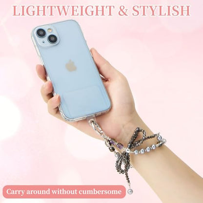 WOZEAH Phone Charm for Women, Beaded Wrist Strap Lanyard with Tether Tab – Anti-Theft Hands-Free Detachable Phone Chain Wristlet - color: Crystal Bow