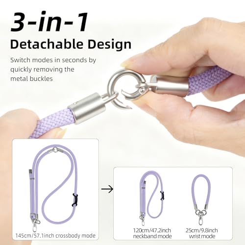 Phone Lanyard, 3 Ways to Wear: Crossbody, Neck and Wrist Strap - color: Purple