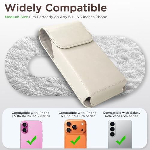 for Phone Pouch Holster Belt Case, Premium Leather Pouch with Belt Clip Phone Holster Belt Case (White, Medium) - color: White, size: Medium