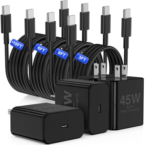4Pack USB C Charger Super Fast Charging for Samsung Galaxy S25 Ultra - color: Black, size: 4Pack 3+6+6+10Feet