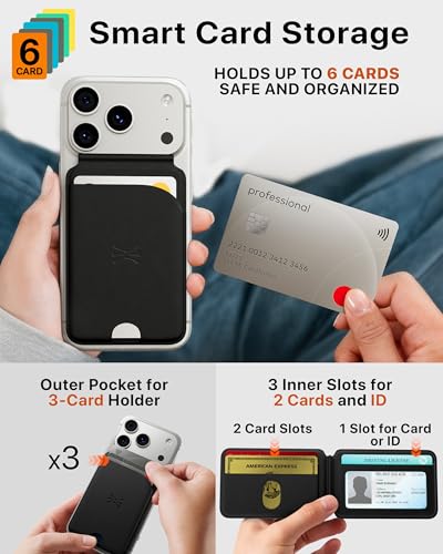 TORU for MagSafe Wallet with Kickstand, N52 Magnetic 6-Card Holder RFID Blocking for iPhone 17/17e/16/16e/15/14/13/12 Pro Max Plus Air - Black - color: Black